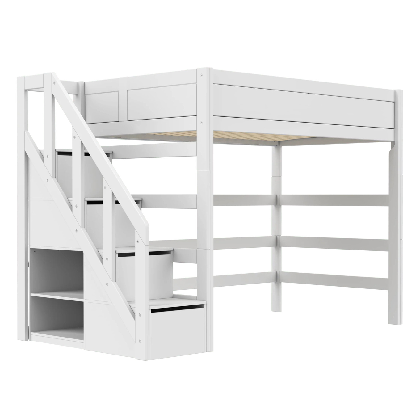 Hochbett mit Treppe 120x200cm Weiss, Deluxe Lattenrost 1
