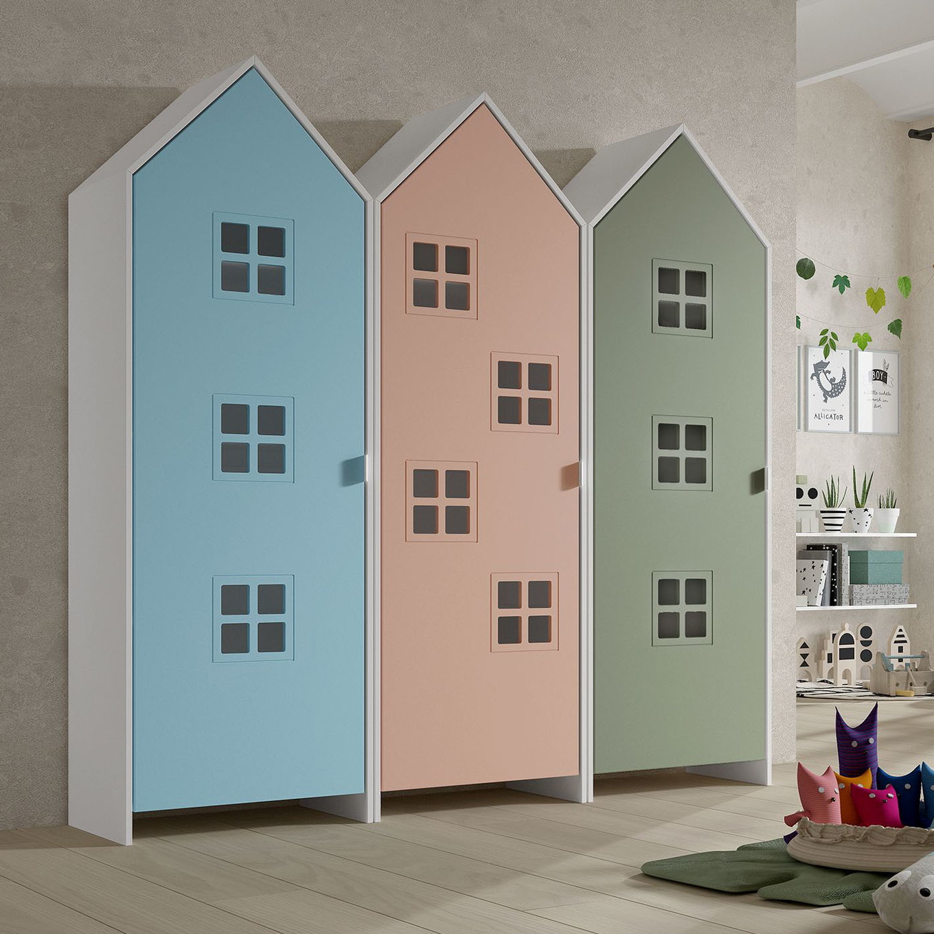 Schrank Casami Bruges 3-teilig Set Grün, Altrosa, Türkis 2