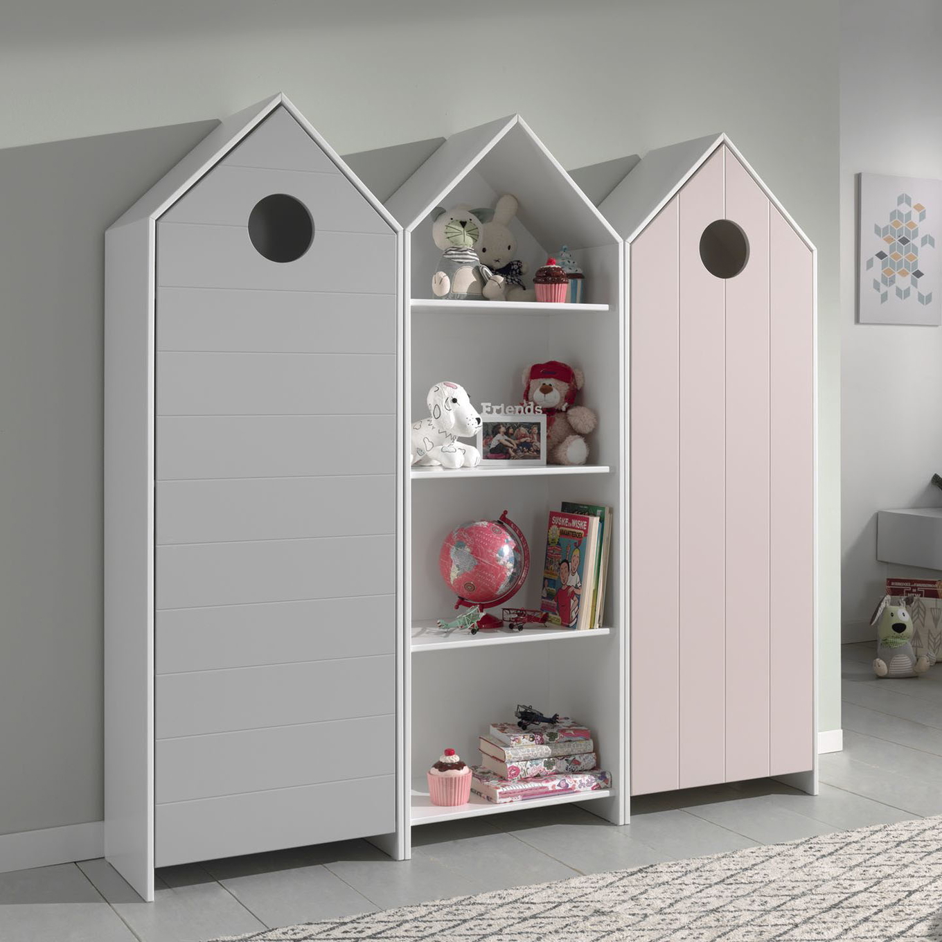 Regalschrank Casami 3-teilig Set Grau, Pink 2