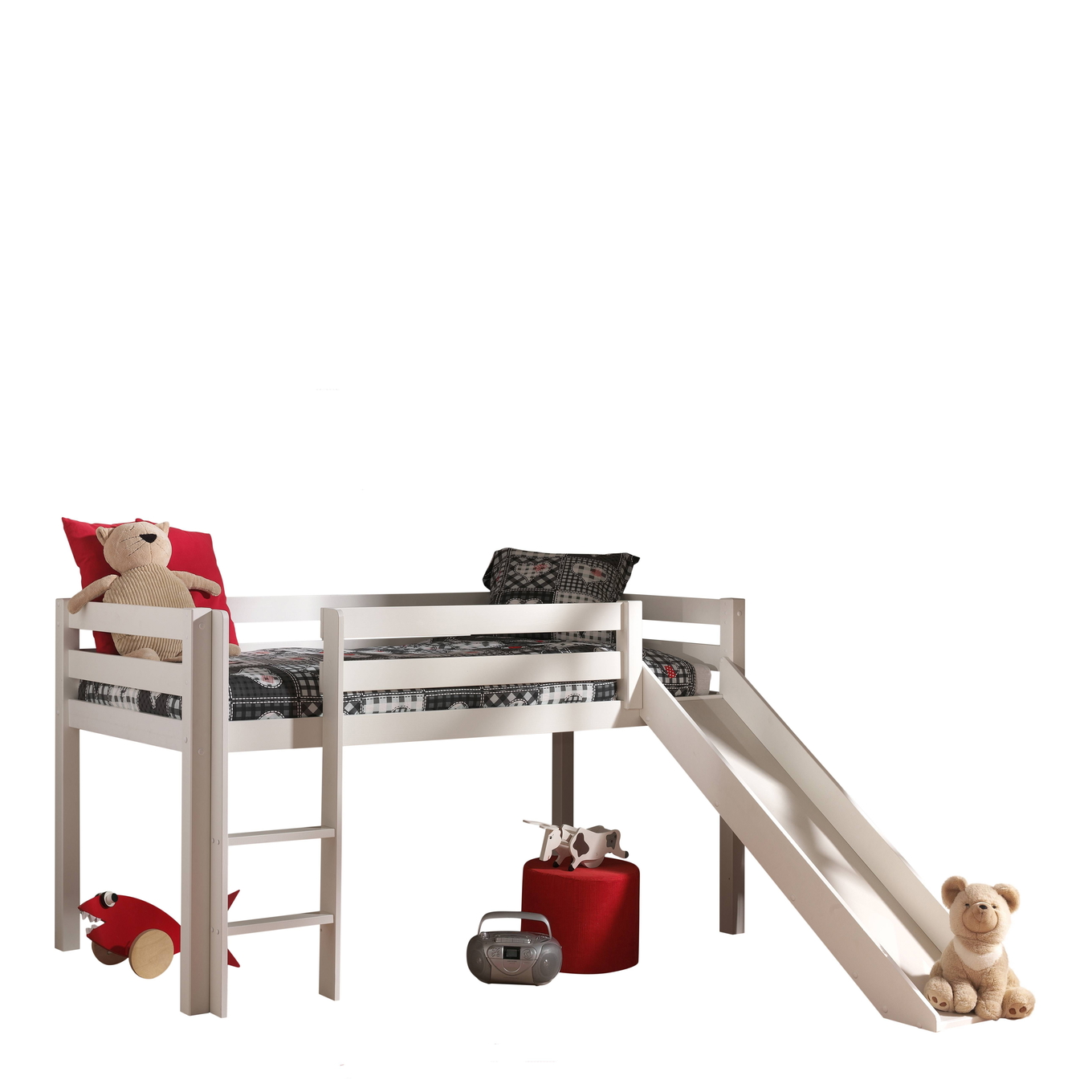 Halbhohes Bett Astro mit Rutsche Weiss, mit Spielvorhang und Betttaschen 3