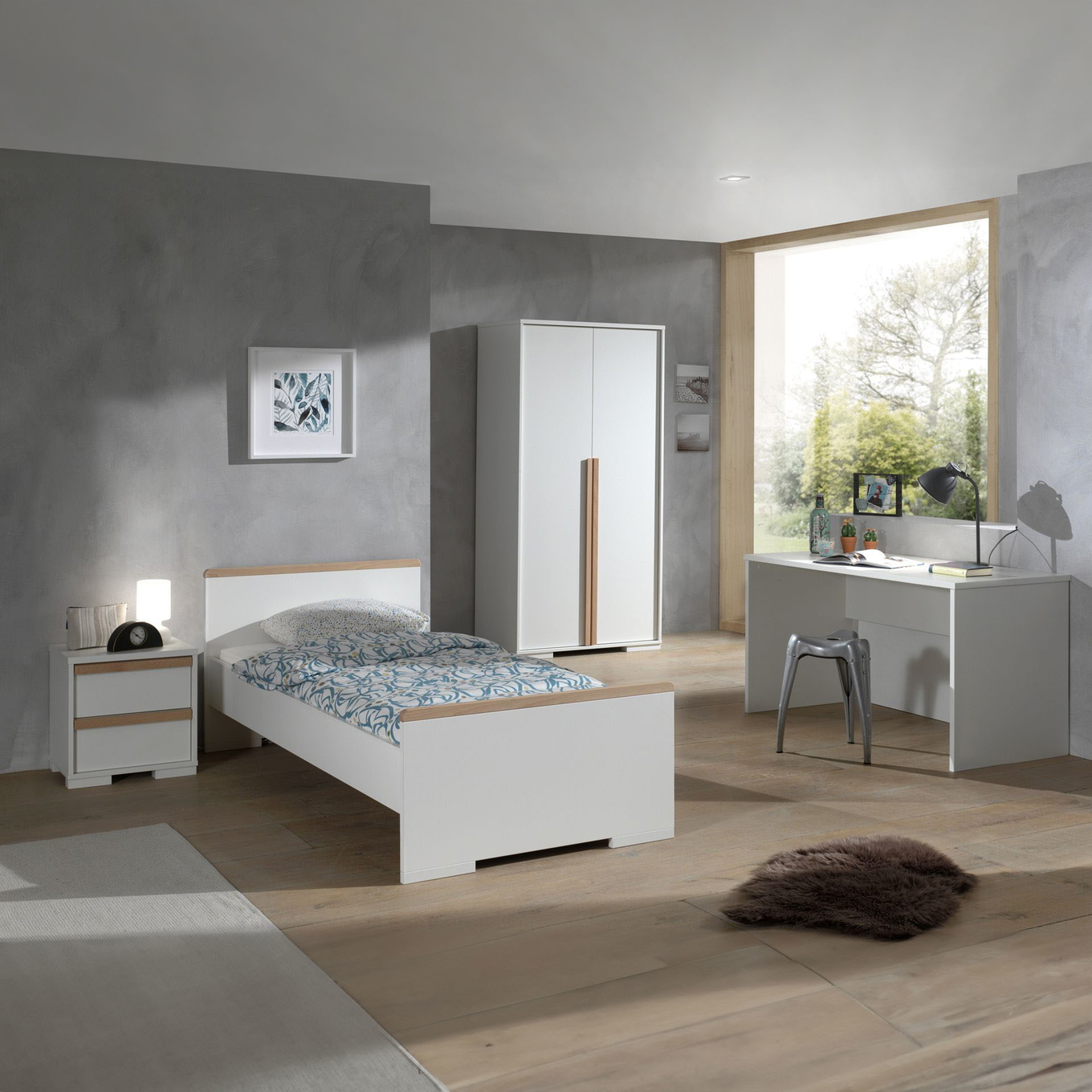 Kinderzimmer London 4-teilig Set inkl. Schreibtisch Weiss, 2 2