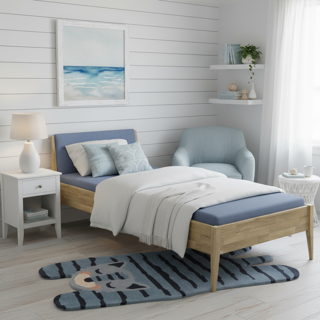 Bett Stiene mit gepolstertem Betthaupt Eiche Tintenblau, 90 x 200 cm 3