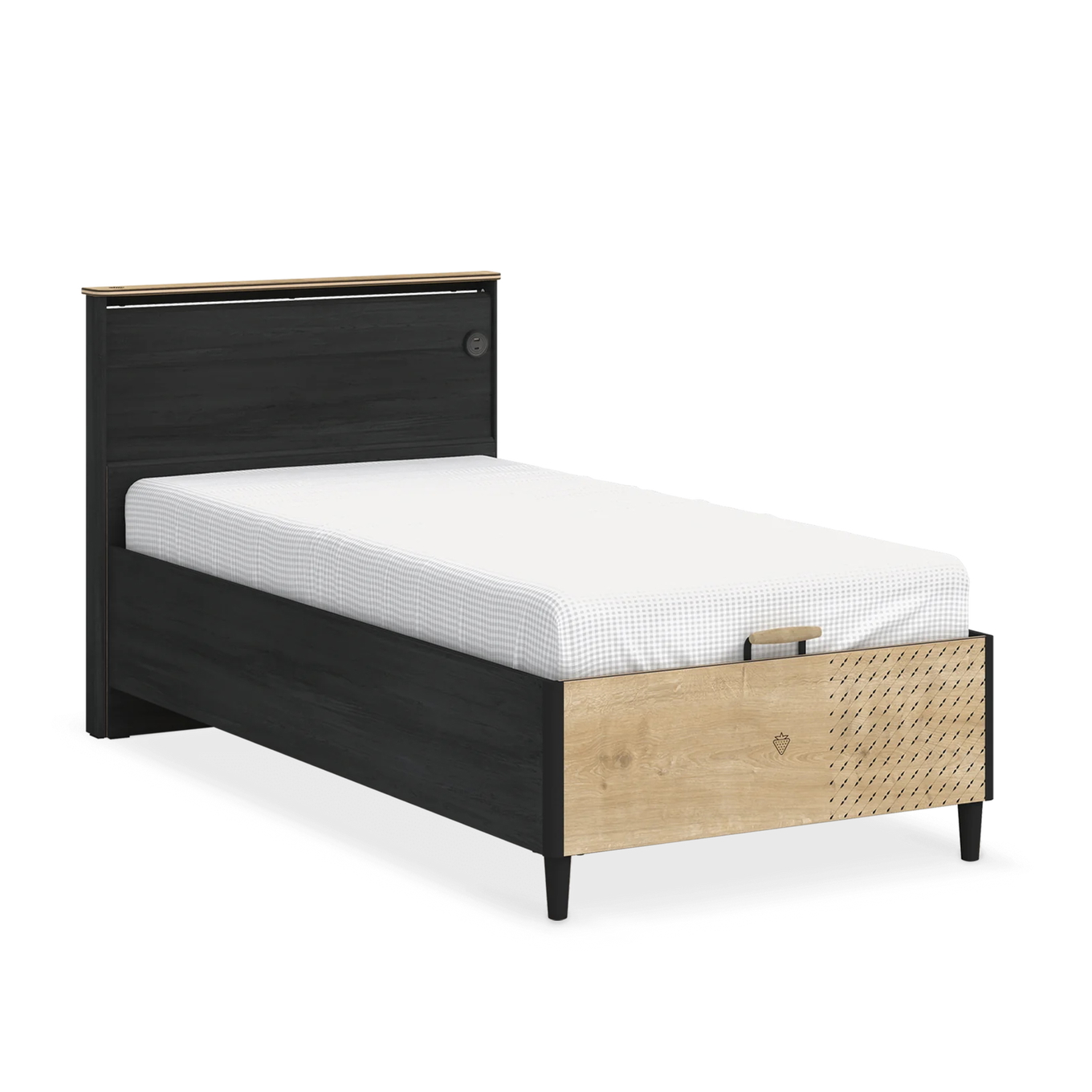 Bett Black mit Kopfteil mit Stauraum, ohne Ablage, 120 x 200 cm