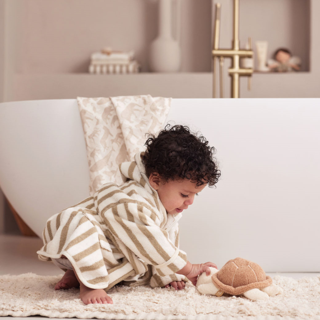 Bademantel Stripe Frottee Olive, 3-4 Jahre 2