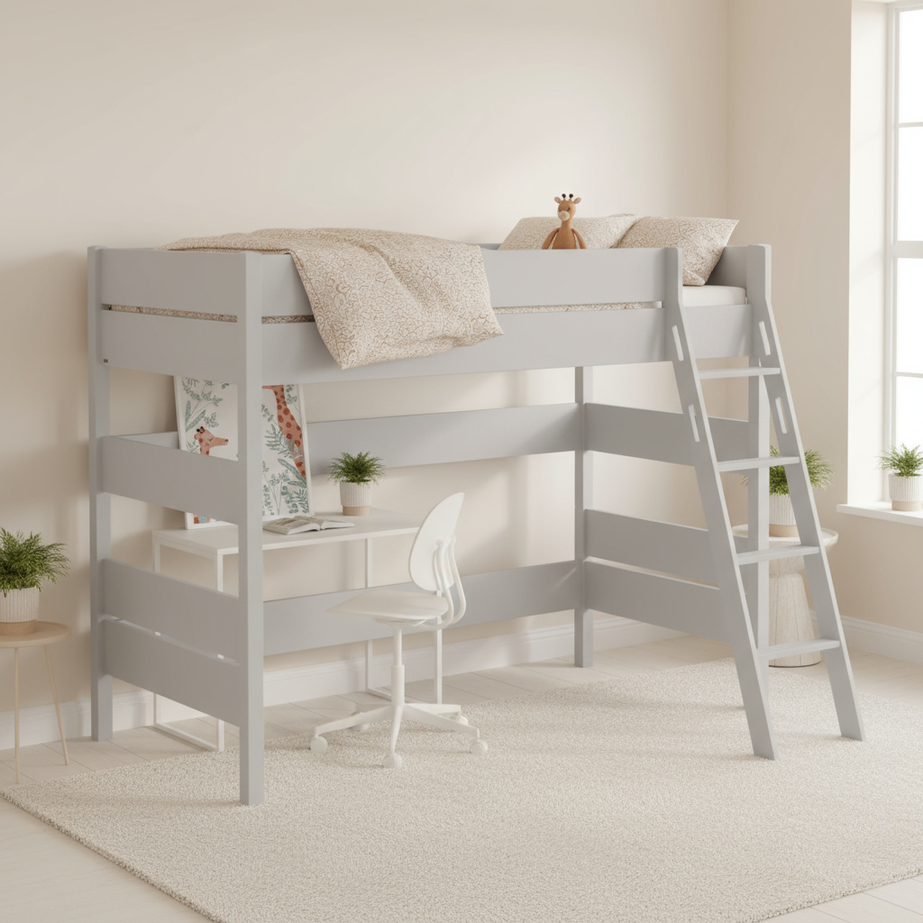 Mittelhohes Bett Tiago Grau, mit Schrägleiter, 120 x 200 cm 4