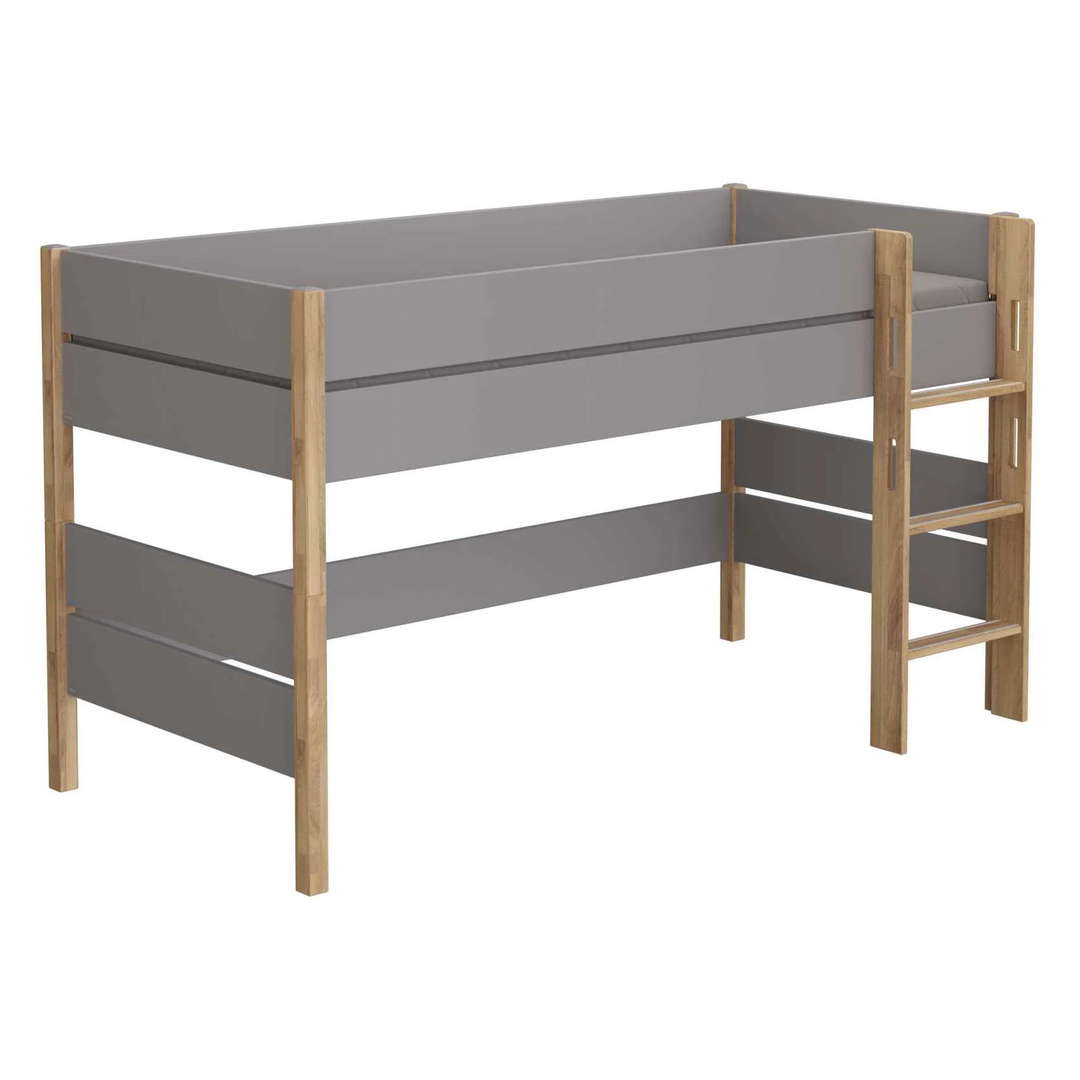 Halbhohes Bett Sten Grau, mit gerader Leiter 1