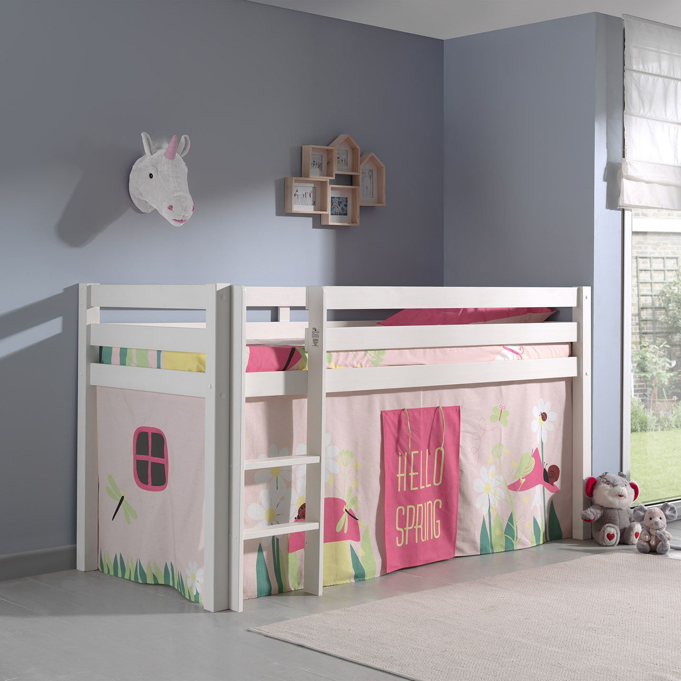 Halbhohes Bett Pino Spring Weiss, mit Spielvorhang 2