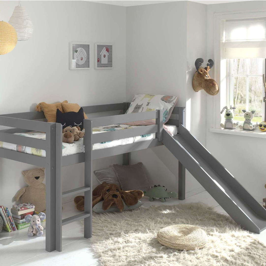 Halbhohes Bett Pino mit Rutsche Grau 2
