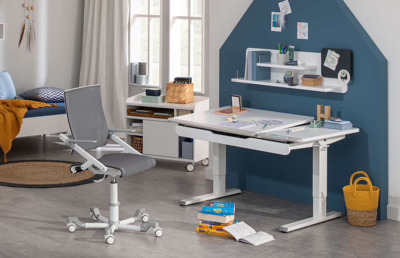 Schreibtisch Teenio 130 GT Weiss Platte Rechts Weiss, Grau #2