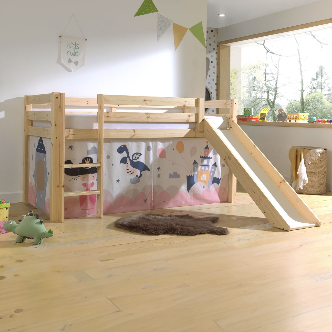 Halbhohes Bett Princess Sophie mit Rutsche Holz 2
