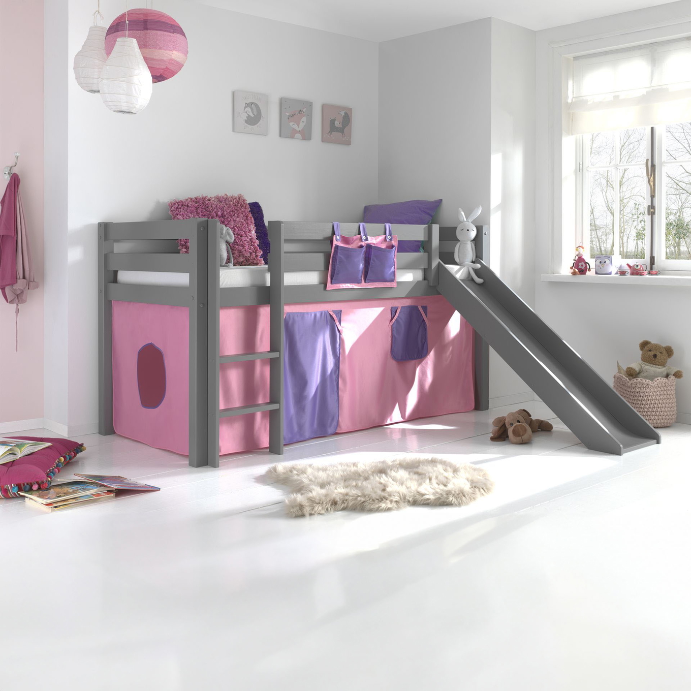 Halbhohes Bett Bella mit Rutsche Grau 2