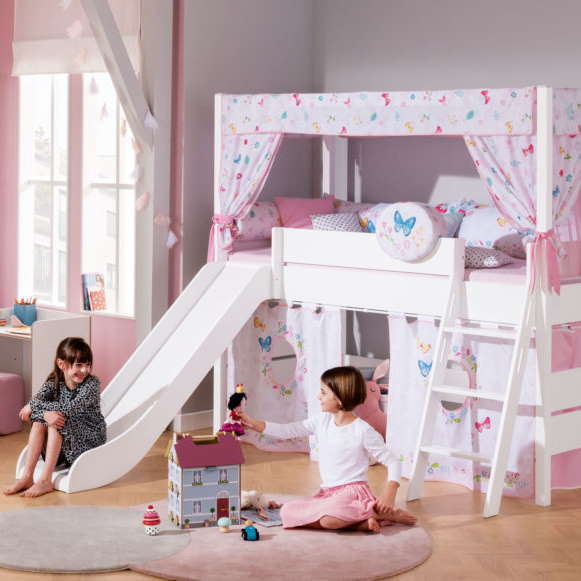 Halbhohes Bett Tiago mit Rutsche Weiss, mit gerader Leiter, 120 x 200 cm 2