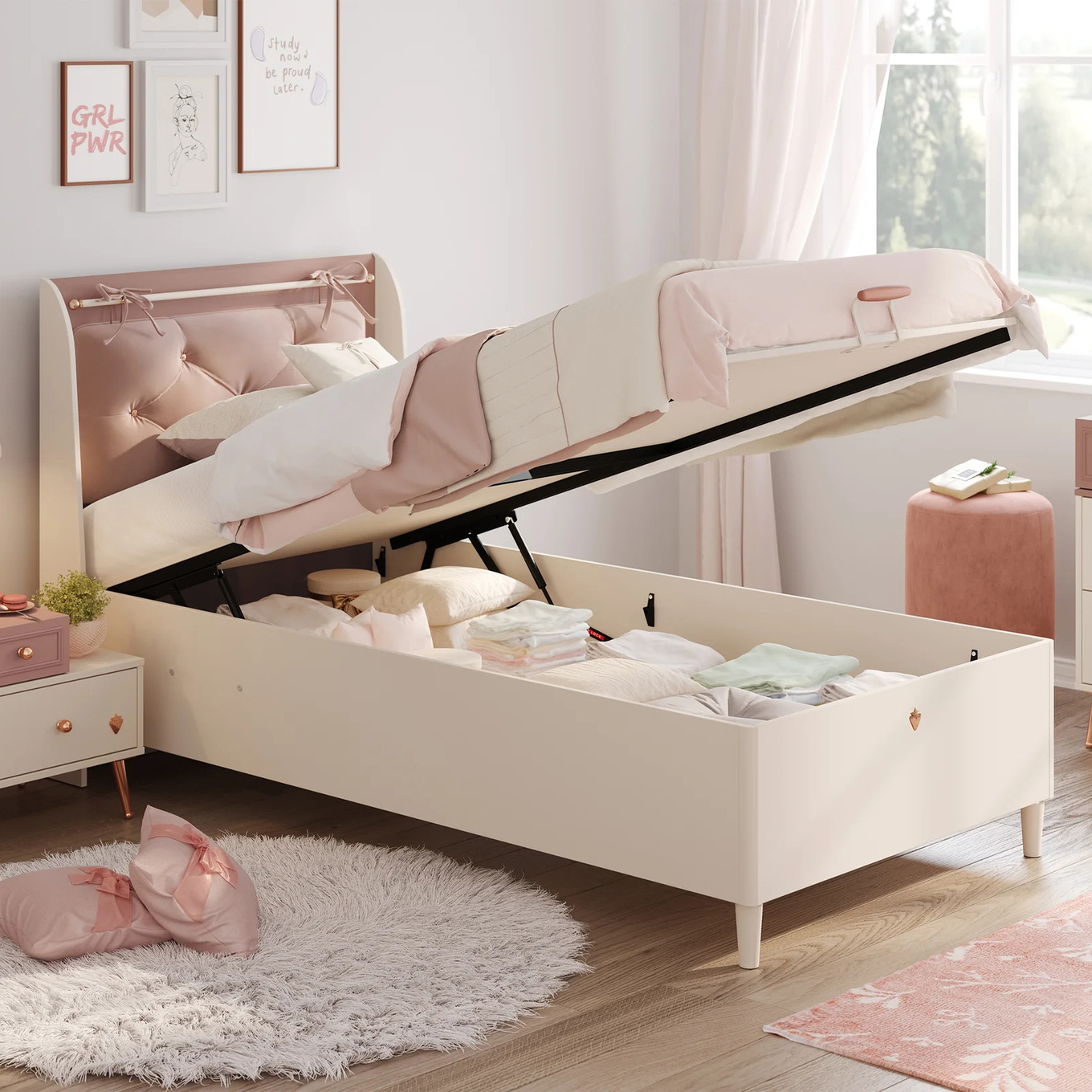 Bett Elegance mit Stauraum, mit Kopfteil, 100 x 200 cm 3