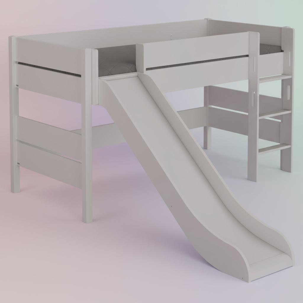 Halbhohes Bett Tiago mit Rutsche Grau, mit gerader Leiter, 120 x 200 cm 6