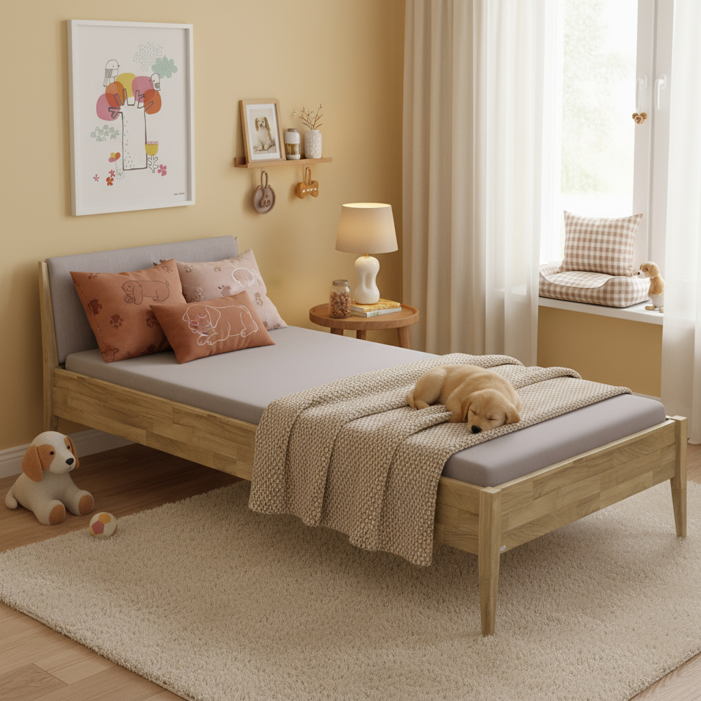 Bett Stiene mit gepolstertem Betthaupt Eiche Steingrau, 90 x 200 cm #2