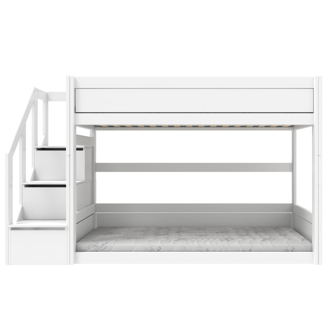 Niedriges Etagenbett mit Treppe Weiss, Rollrost #2