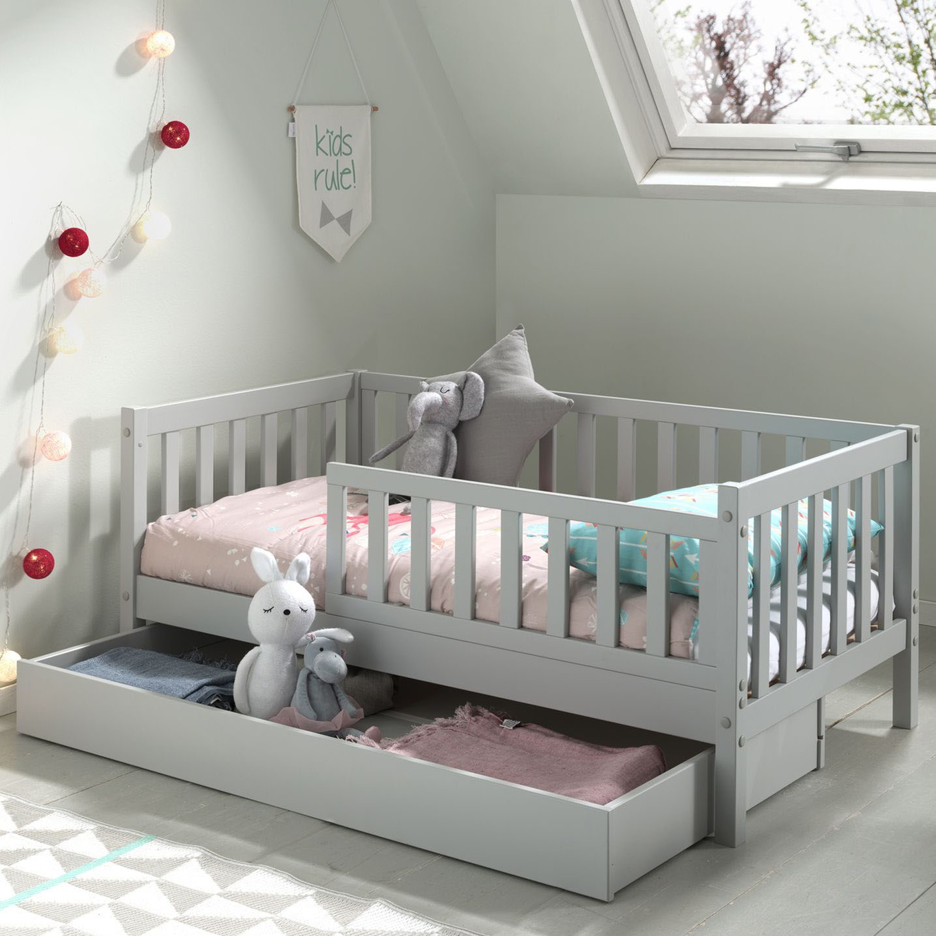 Juniorbett Peuterbed 70 x 140 cm inkl. Ausziehkasten Grau 2