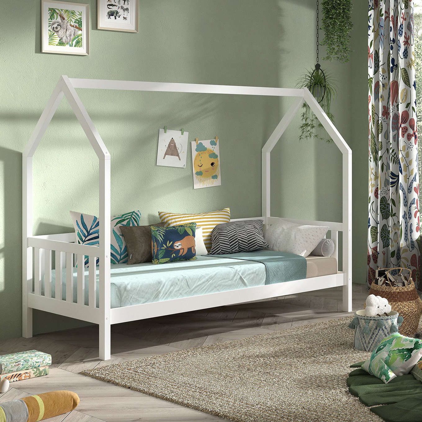 Hausbett Cabane mit Umrandung inkl. Ausziehkasten Weiss 4