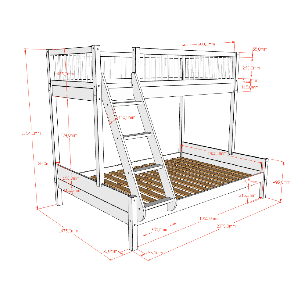 Familienbett Forrest Holz 3