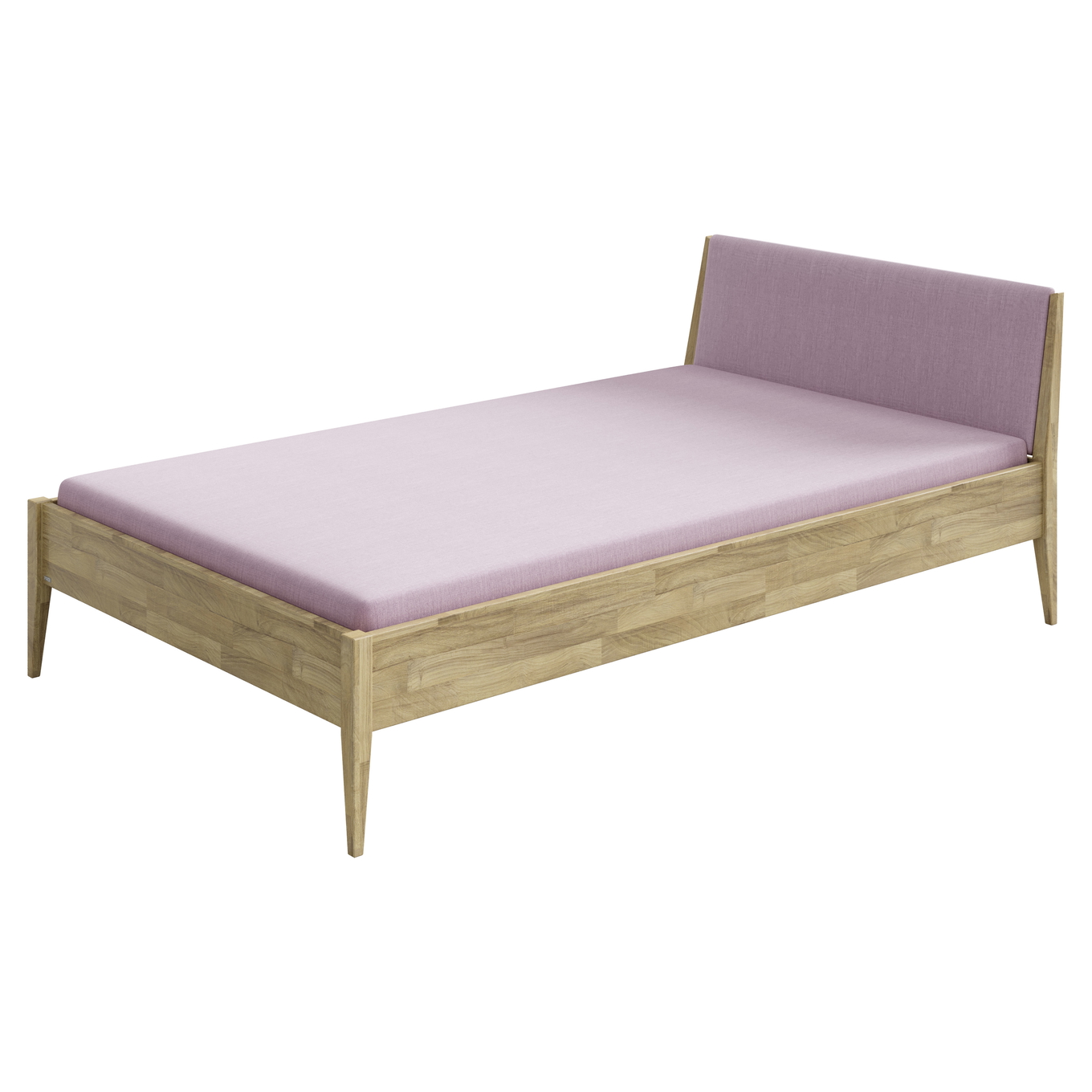 Bett Stiene mit gepolstertem Betthaupt Eiche Dunkelrosa, 140 x 200 cm