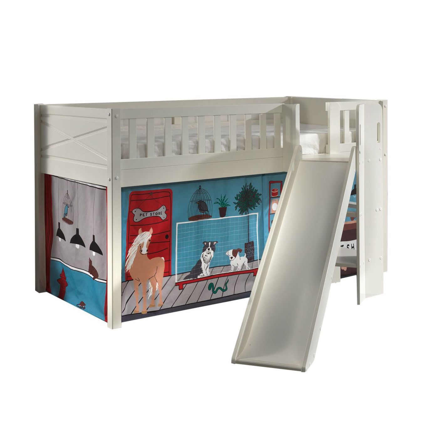 Halbhohes Bett Scott Pet Shop mit Rutsche 1