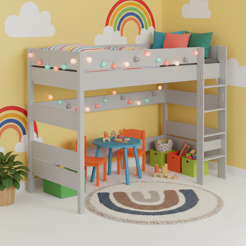 Mittelhohes Bett Tiago Grau, mit gerader Leiter, 120 x 200 cm 4