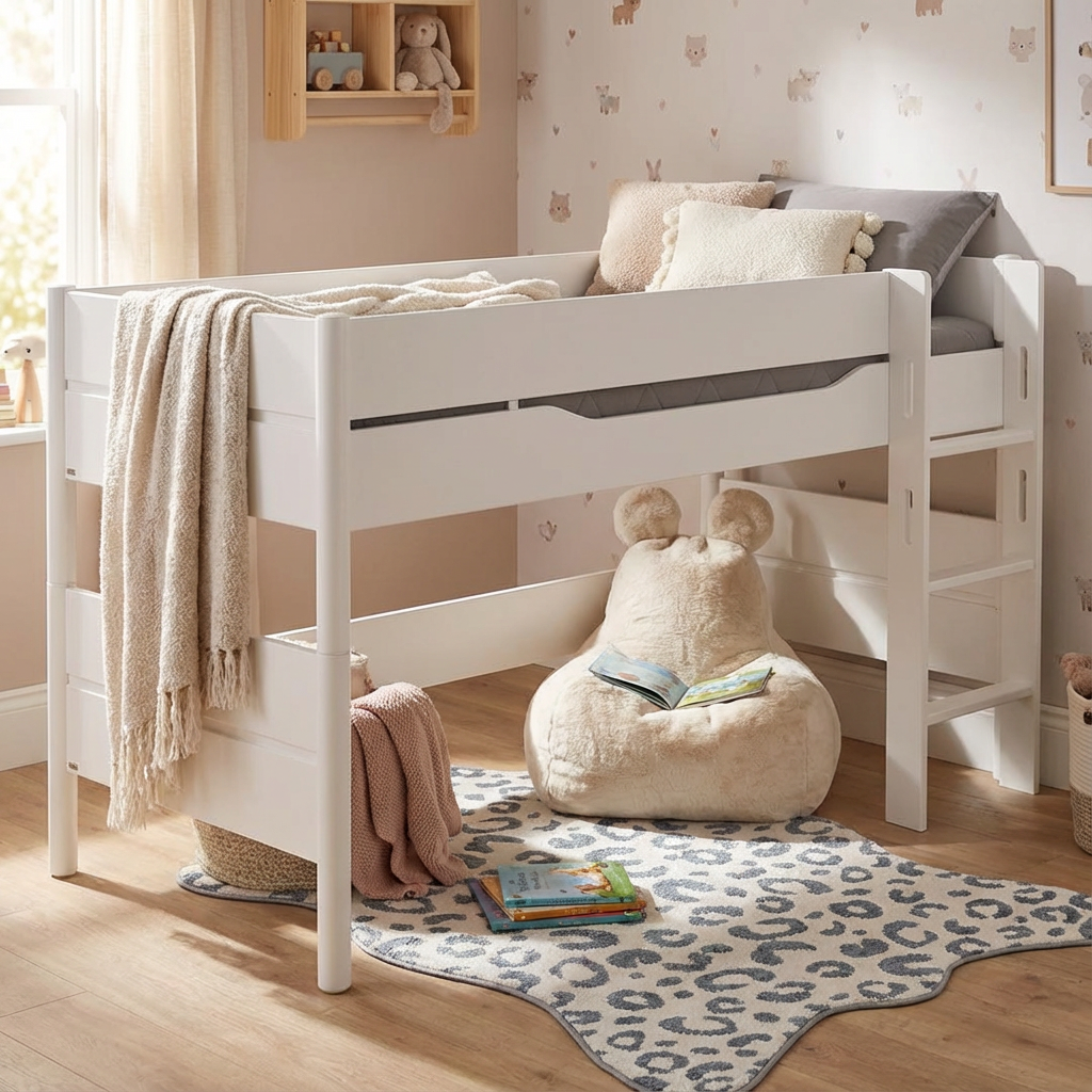 Halbhohes Bett Ylvie mit gerader Leiter, Weiss, 90 x 200 cm 3