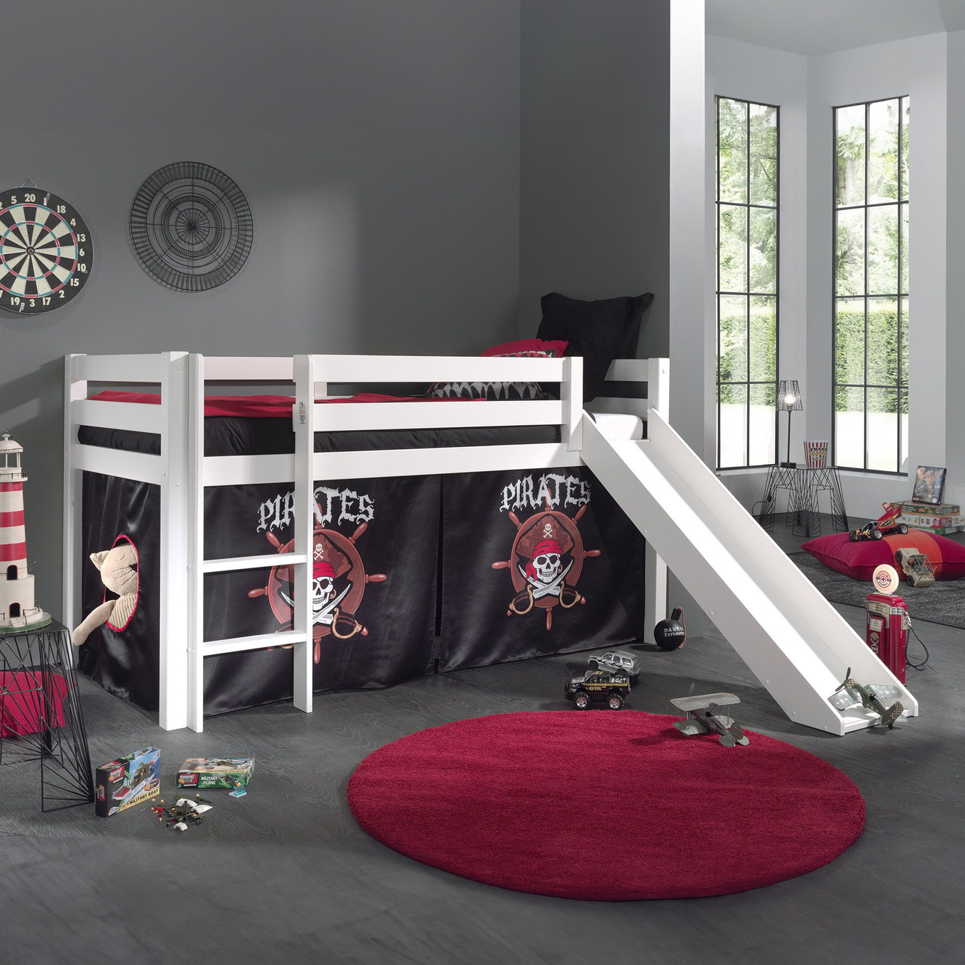 Halbhohes Bett Pirate mit Rutsche Weiss 2