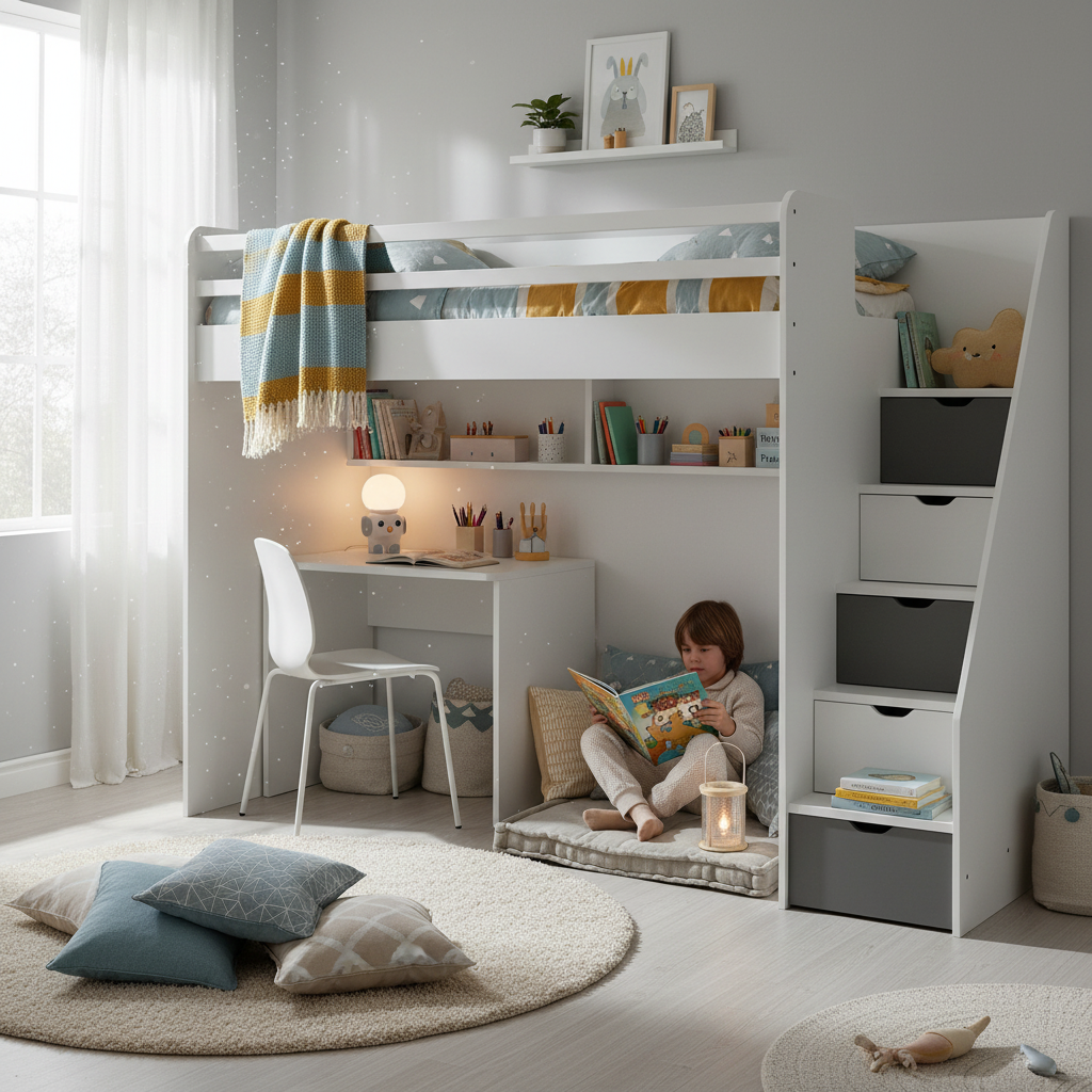 Hochbett Neo mit Treppe Grau 3