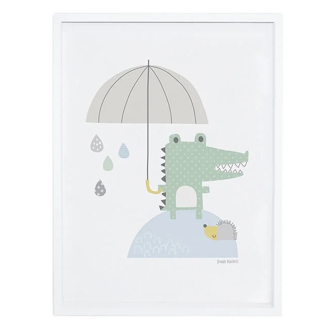 Poster Baby Krokodil und Regenschirm mit Rahmen 1