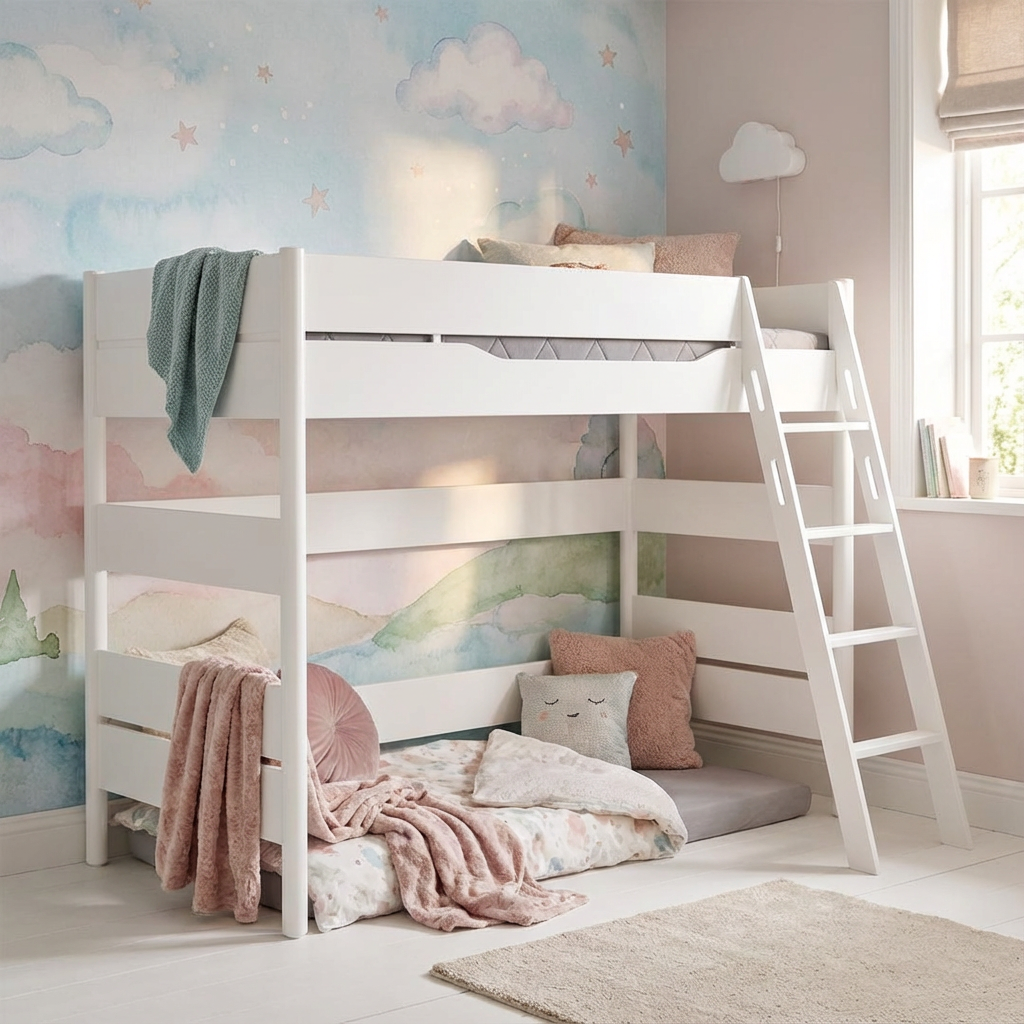 Mittelhohes Bett Ylvie Weiss, mit Schrägleiter, 90 x 200 cm #2