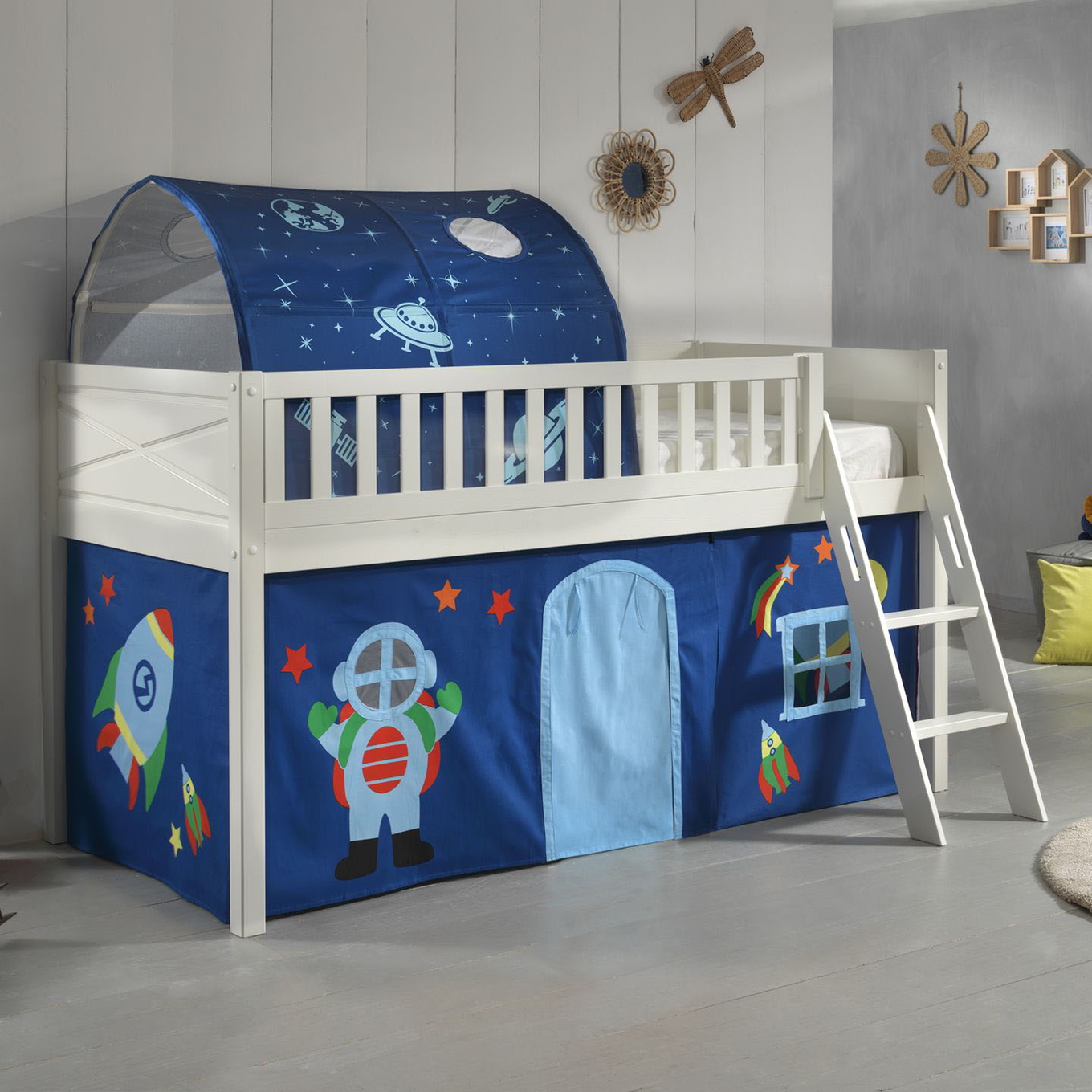 Halbhohes Bett Scott Astro mit Spielvorhang und Höhle #2