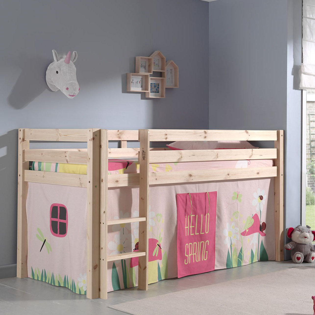 Halbhohes Bett Pino Spring Holz, mit Spielvorhang #2