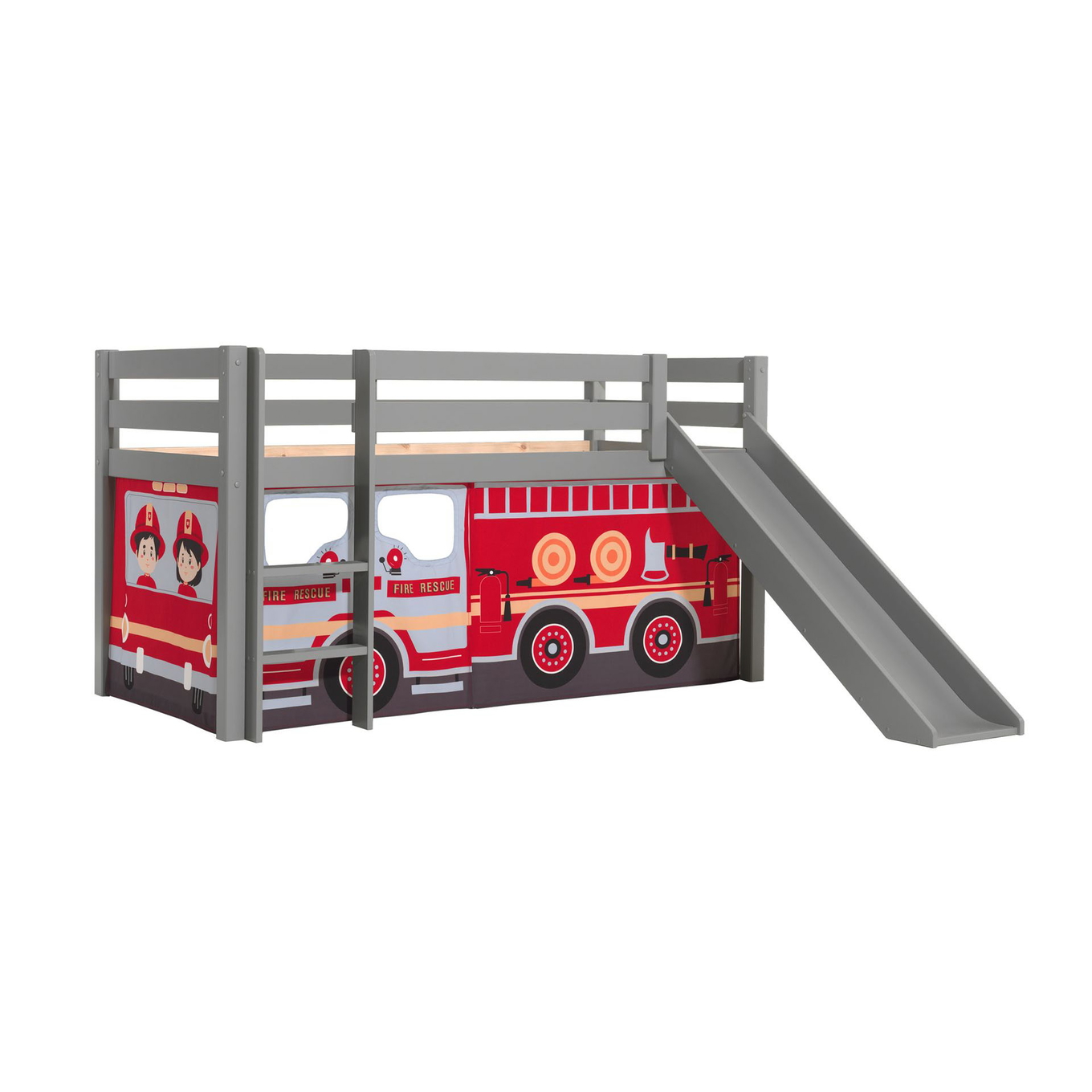 Halbhohes Bett Fire Truck mit Rutsche Grau