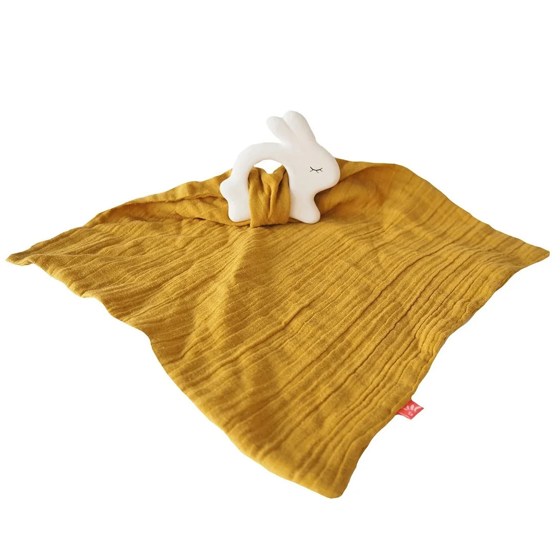 Beissring Hase mit Schmusetuch Gelb 1