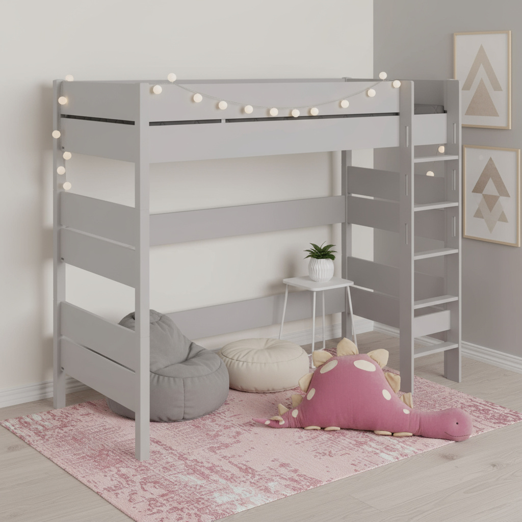 Hochbett Tiago Grau, mit gerader Leiter, 90 x 200 cm 3