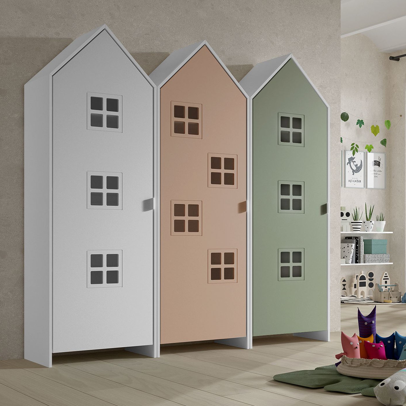 Schrank Casami Bruges 3-teilig Set Weiss, Grün, Altrosa 2