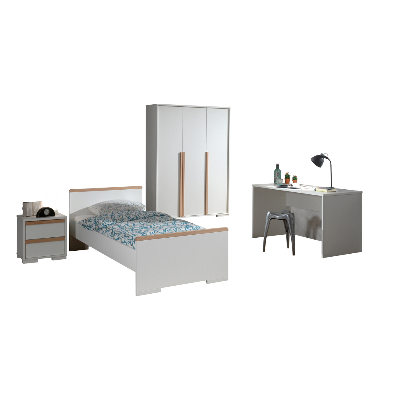 Kinderzimmer London 4-teilig Set inkl. Schreibtisch Weiss, 3 1