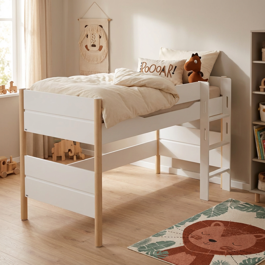 Halbhohes Bett Ylvie mit gerader Leiter, Birke, 90 x 200 cm #2