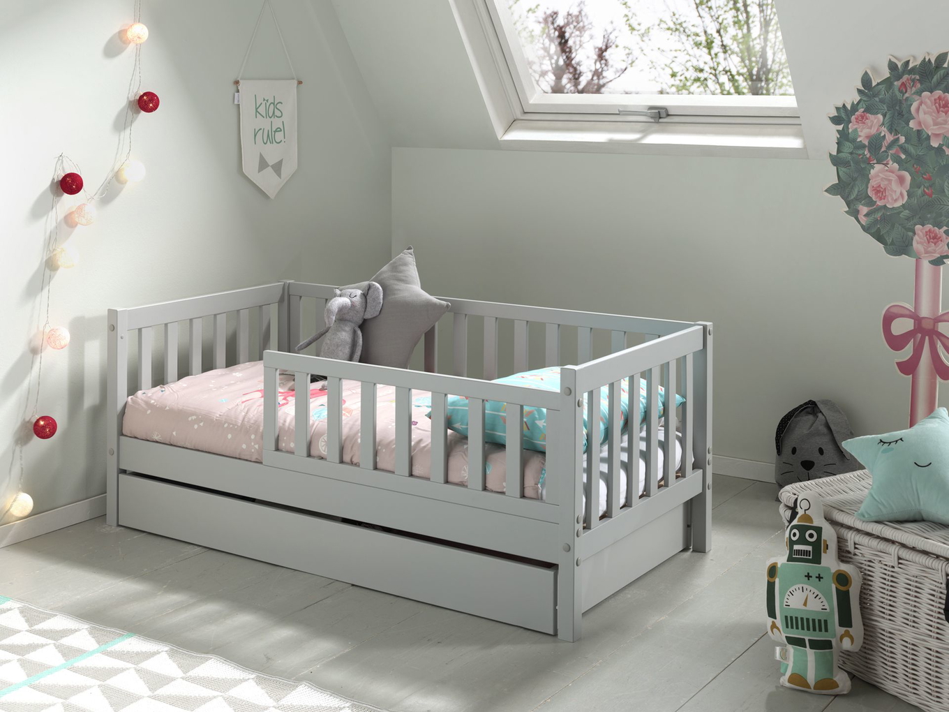 Juniorbett Peuterbed 70 x 140 cm inkl. Ausziehkasten Grau 3