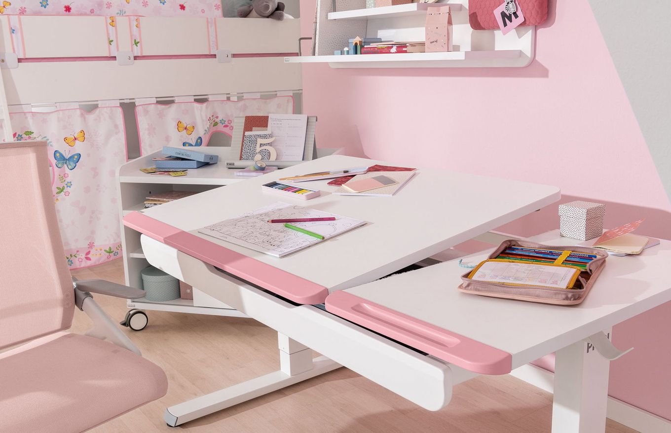 Schreibtisch Teenio 130 GT Weiss Platte Rechts Weiss, Rosa 5