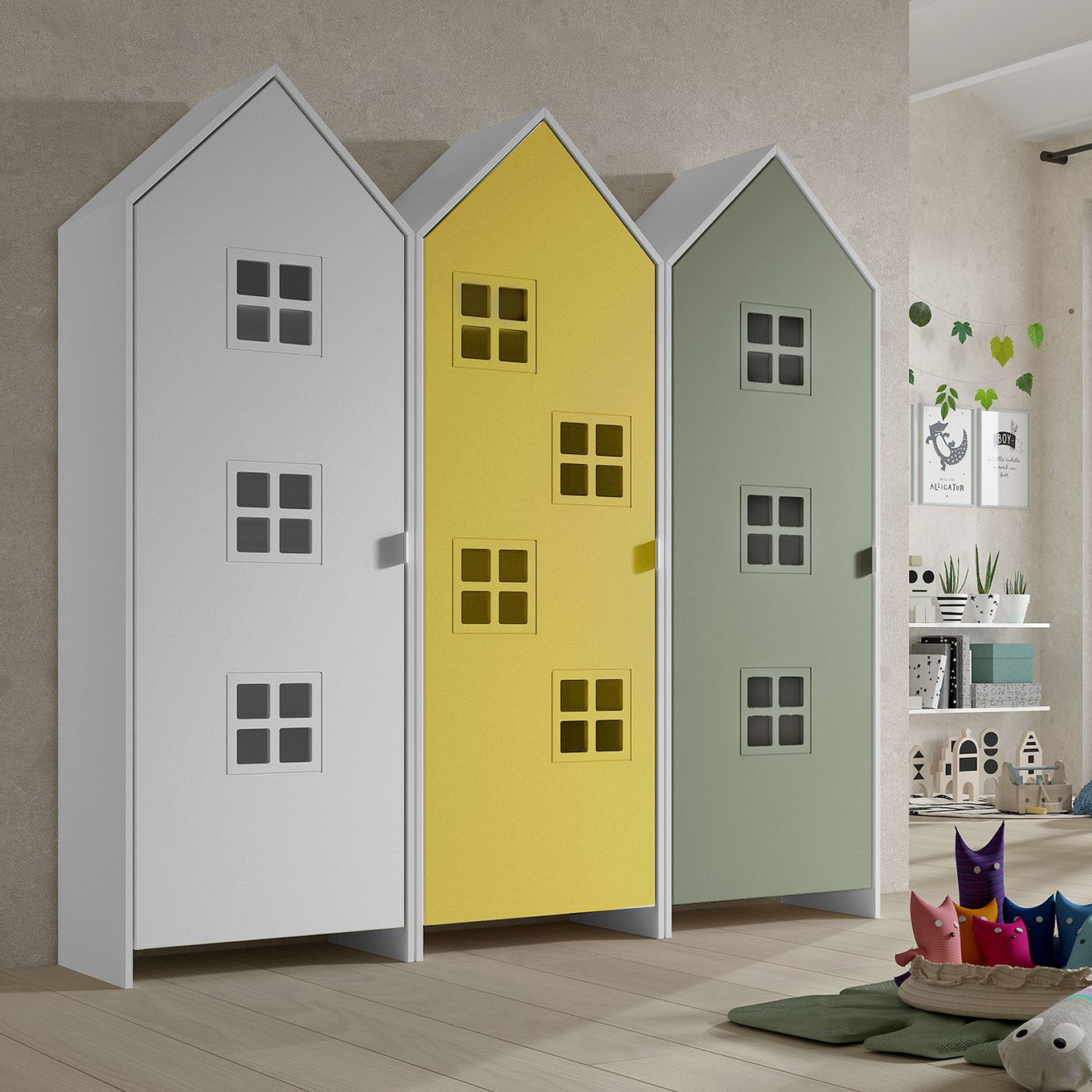 Schrank Casami Bruges 3-teilig Set Weiss, Grün, Gelb 2