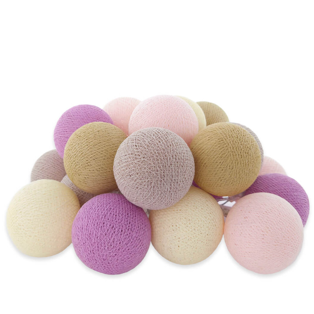 Lichterkette mit Baumwollkugeln Pink Lily