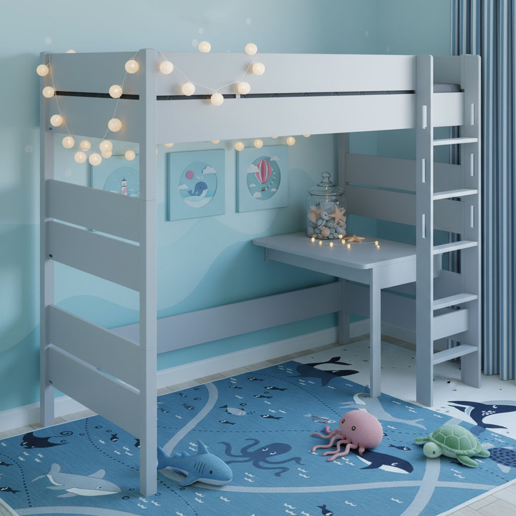 Hochbett Tiago Grau, mit gerader Leiter, 120 x 200 cm 4