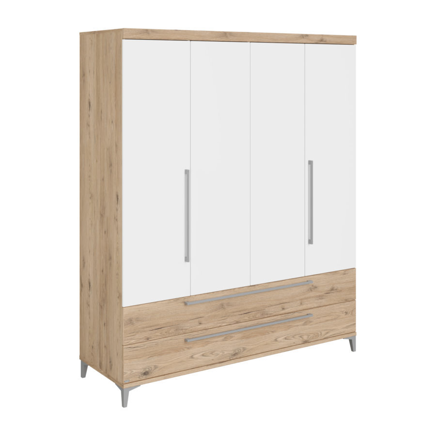 Kleiderschrank Remo Front 2x Eiche, 4-türig mit Schubladen