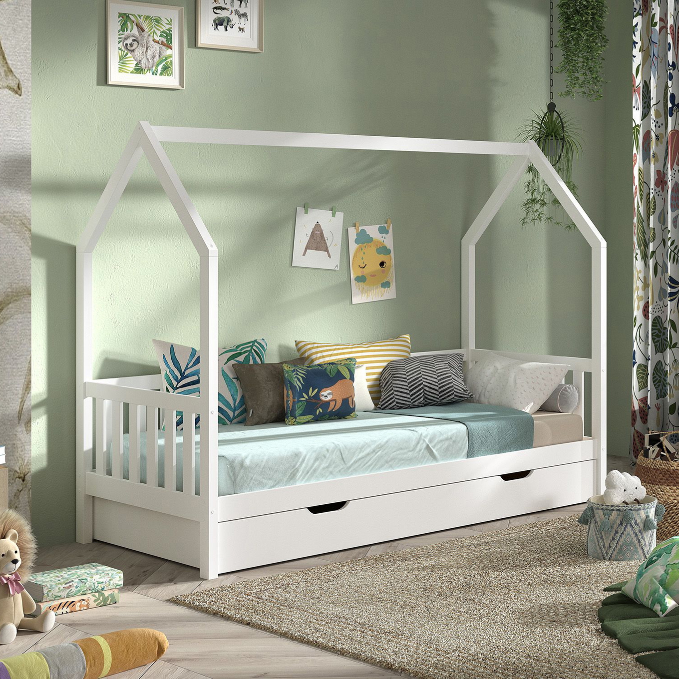 Hausbett Cabane mit Umrandung inkl. Ausziehkasten Weiss 3