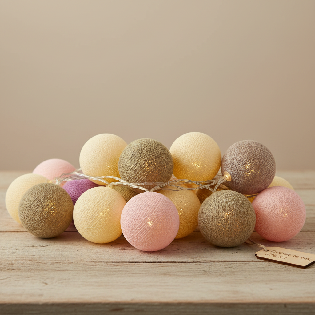 Lichterkette mit Baumwollkugeln Pink Lily 3