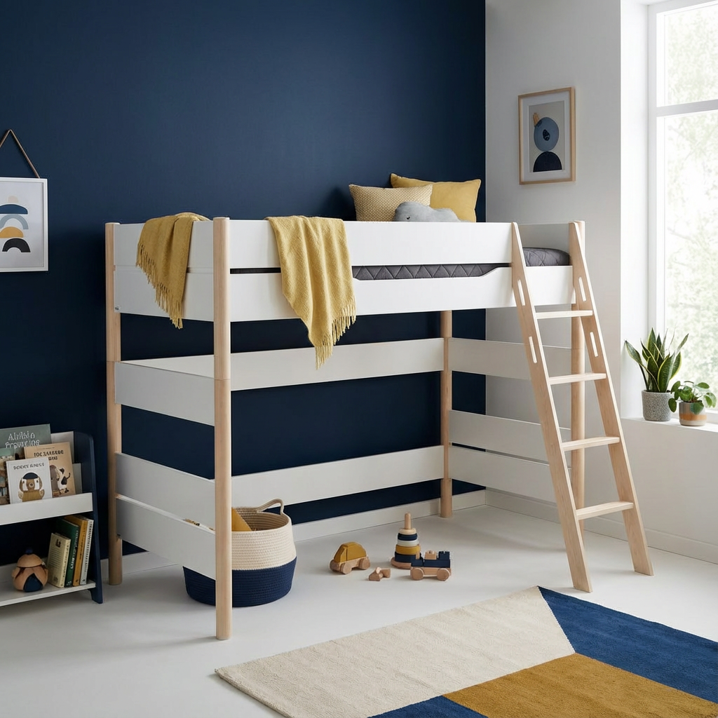 Mittelhohes Bett Ylvie Birke, mit Schrägleiter, 90 x 200 cm 3