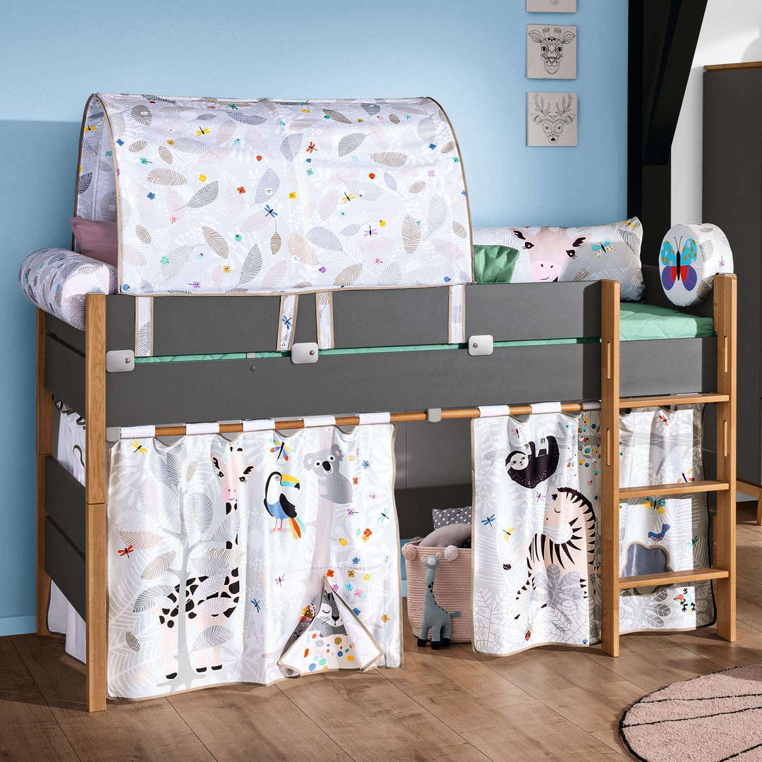 Halbhohes Bett Sten Grau, mit gerader Leiter 2