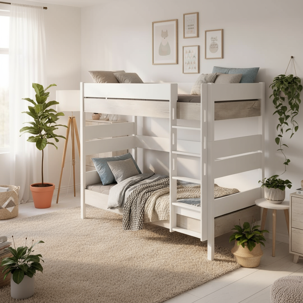 Hohes Etagenbett Kira Nautik mit gerader Leiter, 90 x 200 cm 2